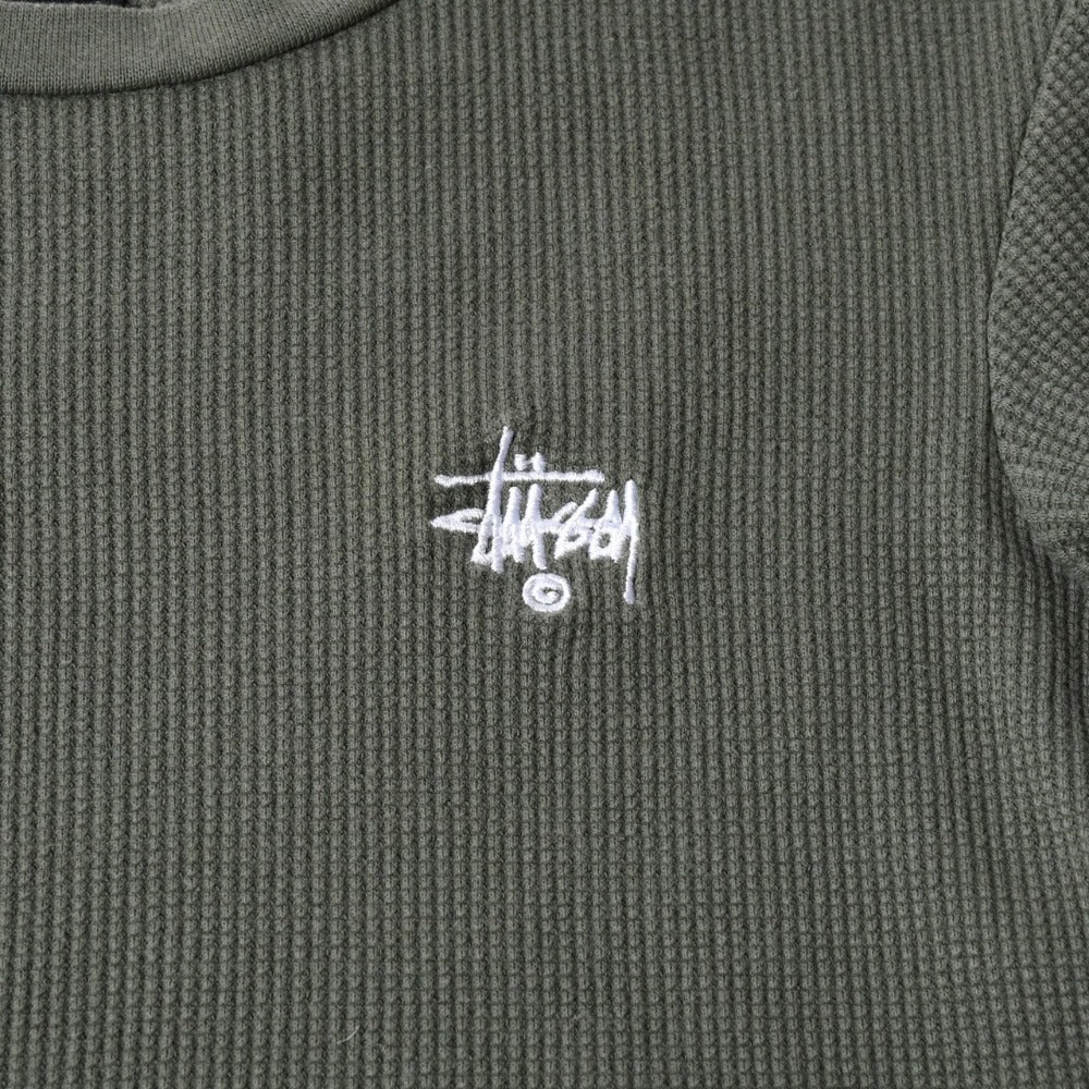 Stussy Women's Short Sleeve T-Shirt Waffle T-Shirt Olive Green Green White Cropped Size 10 Good Condition Used 4a008564