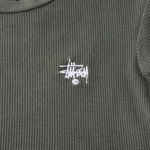 Stussy ステューシー レディース 半袖Tシャツ ワッフルTシャツ オリーブグリーン グリーン ホワイト クロップド サイズ10 美品 中古 4a008564