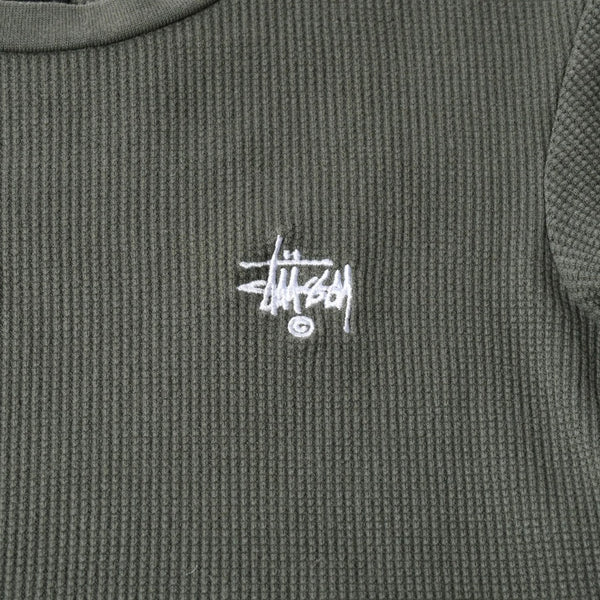 Stussy ステューシー レディース 半袖Tシャツ ワッフルTシャツ オリーブグリーン グリーン ホワイト クロップド サイズ10 美品 中古 4a008564