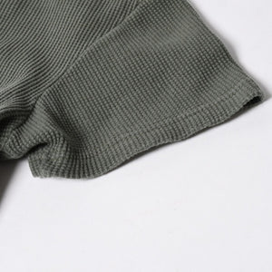 Stussy ステューシー レディース 半袖Tシャツ ワッフルTシャツ オリーブグリーン グリーン ホワイト クロップド サイズ10 美品 中古 4a008564