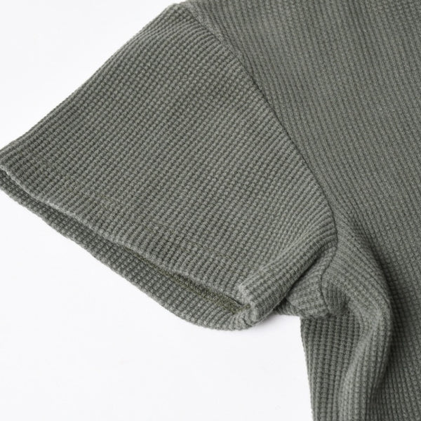 Stussy ステューシー レディース 半袖Tシャツ ワッフルTシャツ オリーブグリーン グリーン ホワイト クロップド サイズ10 美品 中古 4a008564
