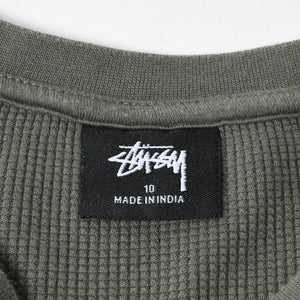 Stussy ステューシー レディース 半袖Tシャツ ワッフルTシャツ オリーブグリーン グリーン ホワイト クロップド サイズ10 美品 中古 4a008564