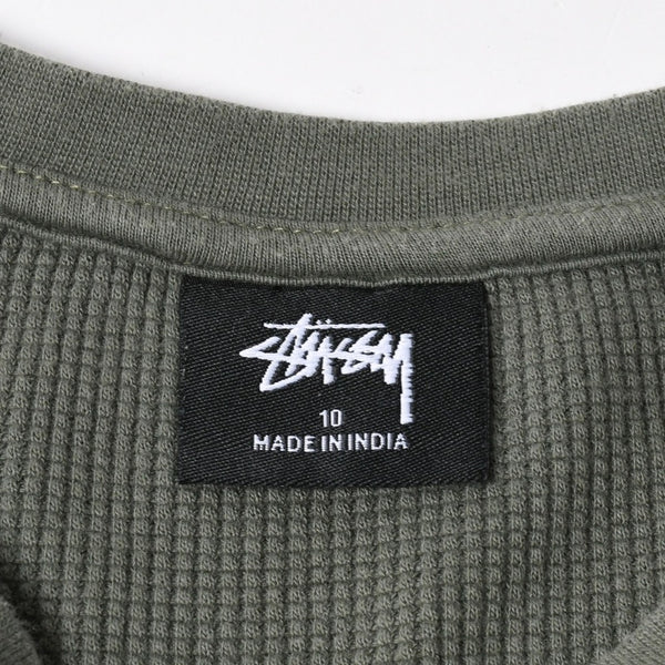 Stussy ステューシー レディース 半袖Tシャツ ワッフルTシャツ オリーブグリーン グリーン ホワイト クロップド サイズ10 美品 中古 4a008564