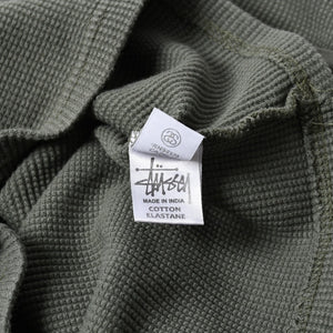 Stussy ステューシー レディース 半袖Tシャツ ワッフルTシャツ オリーブグリーン グリーン ホワイト クロップド サイズ10 美品 中古 4a008564