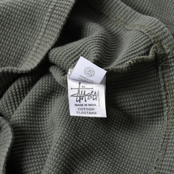 Stussy ステューシー レディース 半袖Tシャツ ワッフルTシャツ オリーブグリーン グリーン ホワイト クロップド サイズ10 美品 中古 4a008564