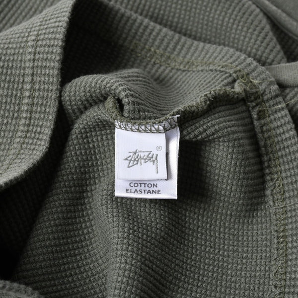 Stussy ステューシー レディース 半袖Tシャツ ワッフルTシャツ オリーブグリーン グリーン ホワイト クロップド サイズ10 美品 中古 4a008564