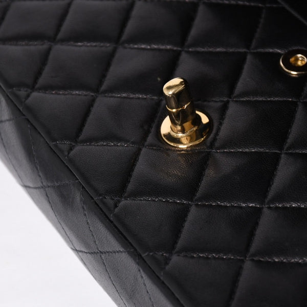 CHANEL シャネル マトラッセ25 Wフラップ Wチェーンショルダーバッグ 3番台 ラムスキン ココマーク ブラック ゴールド金具 美品 中古 4a009110