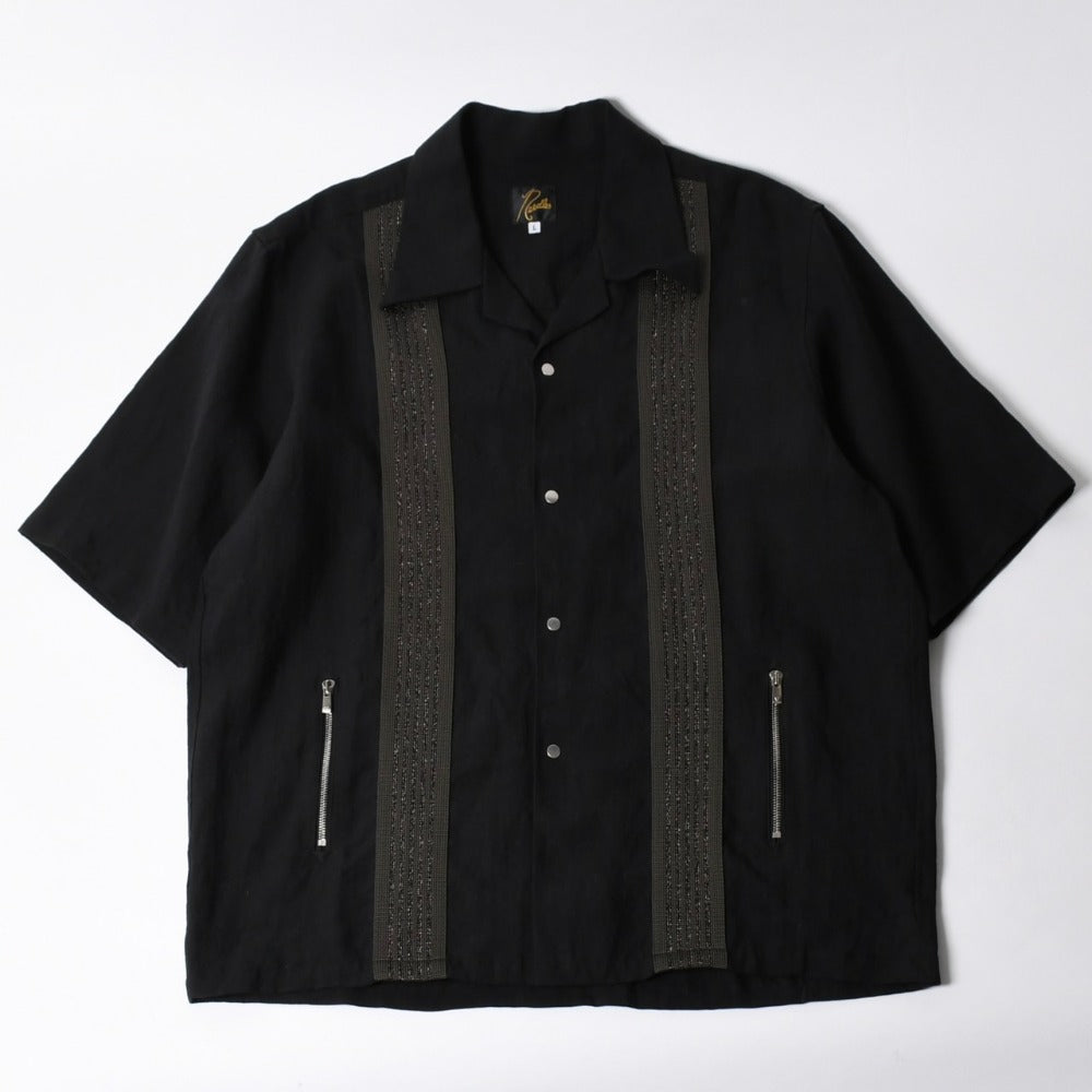 新品同様 NEEDLES ニードルズ TRACK OPEN COLLAR SHIRT-COTTON LINEN SX1595 Lサイズ ブラック ヌビアン20周年別注 中古 4a008740