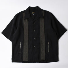 新品同様 NEEDLES ニードルズ TRACK OPEN COLLAR SHIRT-COTTON LINEN SX1595 Lサイズ ブラック ヌビアン20周年別注 中古 4a008740