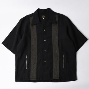 新品同様 NEEDLES ニードルズ TRACK OPEN COLLAR SHIRT-COTTON LINEN SX1595 Lサイズ ブラック ヌビアン20周年別注 中古 4a008740