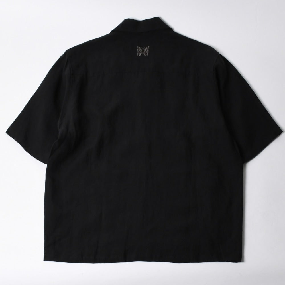 新品同様 NEEDLES ニードルズ TRACK OPEN COLLAR SHIRT-COTTON LINEN SX1595 Lサイズ ブラック ヌビアン20周年別注 中古 4a008740