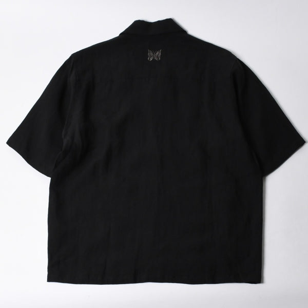 新品同様 NEEDLES ニードルズ TRACK OPEN COLLAR SHIRT-COTTON LINEN SX1595 Lサイズ ブラック ヌビアン20周年別注 中古 4a008740