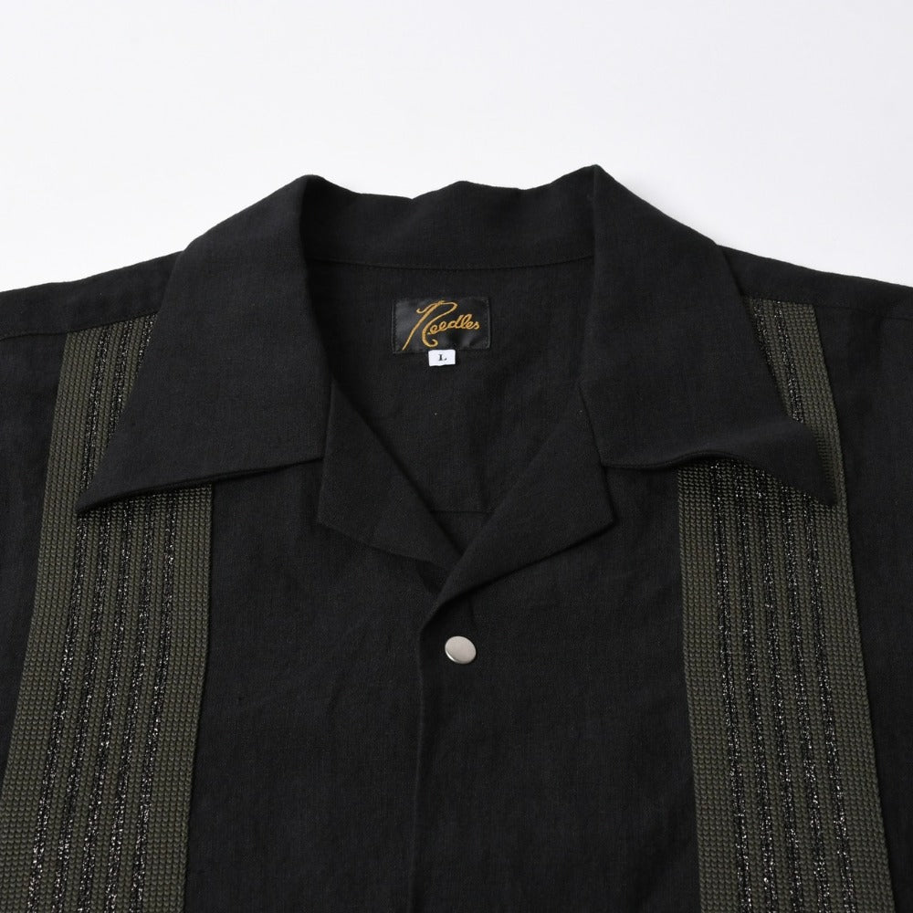 新品同様 NEEDLES ニードルズ TRACK OPEN COLLAR SHIRT-COTTON LINEN SX1595 Lサイズ ブラック ヌビアン20周年別注 中古 4a008740