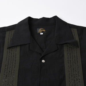 新品同様 NEEDLES ニードルズ TRACK OPEN COLLAR SHIRT-COTTON LINEN SX1595 Lサイズ ブラック ヌビアン20周年別注 中古 4a008740