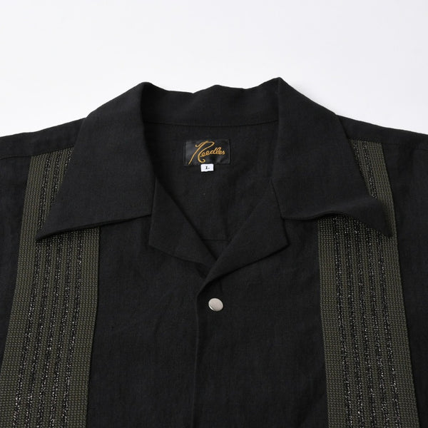 新品同様 NEEDLES ニードルズ TRACK OPEN COLLAR SHIRT-COTTON LINEN SX1595 Lサイズ ブラック ヌビアン20周年別注 中古 4a008740