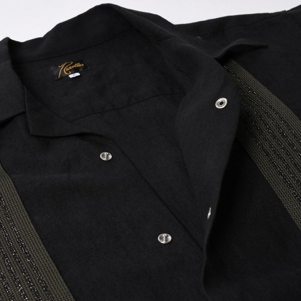 新品同様 NEEDLES ニードルズ TRACK OPEN COLLAR SHIRT-COTTON LINEN SX1595 Lサイズ ブラック ヌビアン20周年別注 中古 4a008740