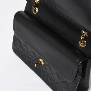 CHANEL シャネル マトラッセ25 Wフラップ Wチェーンショルダーバッグ 3番台 ラムスキン ココマーク ブラック ゴールド金具 美品 中古 4a009110