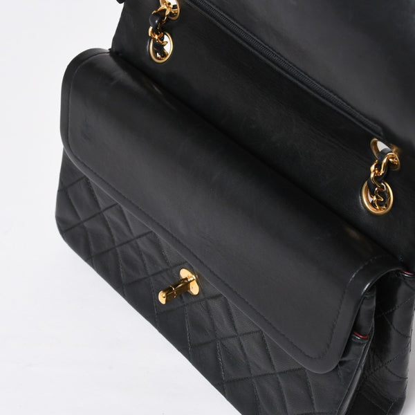 CHANEL シャネル マトラッセ25 Wフラップ Wチェーンショルダーバッグ 3番台 ラムスキン ココマーク ブラック ゴールド金具 美品 中古 4a009110