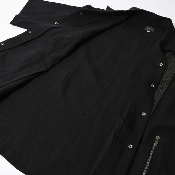 新品同様 NEEDLES ニードルズ TRACK OPEN COLLAR SHIRT-COTTON LINEN SX1595 Lサイズ ブラック ヌビアン20周年別注 中古 4a008740
