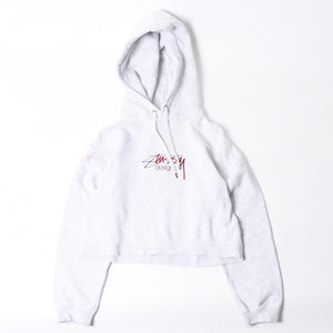 Stussy ステューシー レディース Hoodie フーディー パーカー グレー レッド バーガンディ クロップド 美品 中古 4a008419