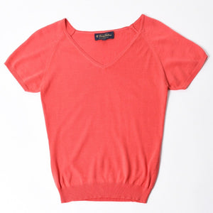 Brooks Brothers Women's Short Sleeve V-Neck Knit Sweater Salmon Pink Size M Good Condition Used 4a008565