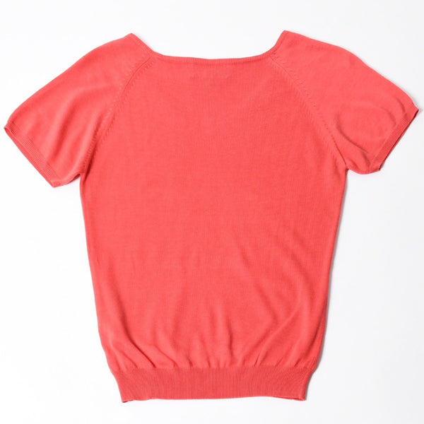 Brooks Brothers Women's Short Sleeve V-Neck Knit Sweater Salmon Pink Size M Good Condition Used 4a008565