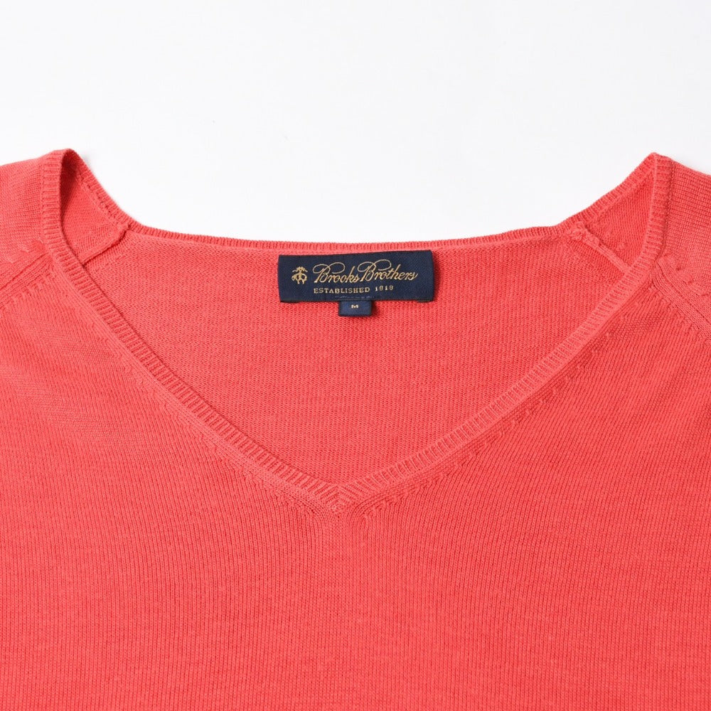 Brooks Brothers Women's Short Sleeve V-Neck Knit Sweater Salmon Pink Size M Good Condition Used 4a008565