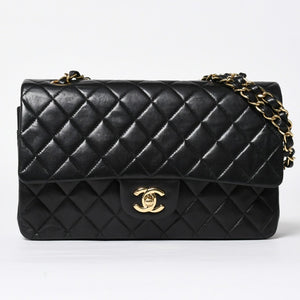 Very Good Condition CHANEL Chanel Matelasse 25 W Flap W Chain Shoulder Bag No. 7 Coco Mark Lambskin Black Gold Hardware Used 4a009108