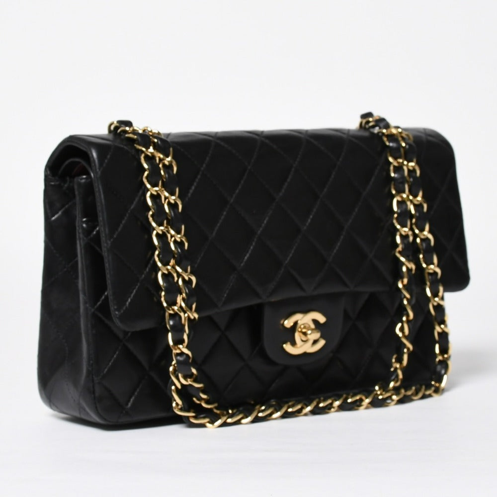 Very Good Condition CHANEL Chanel Matelasse 25 W Flap W Chain Shoulder Bag No. 7 Coco Mark Lambskin Black Gold Hardware Used 4a009108