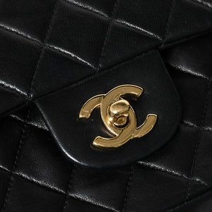 Very Good Condition CHANEL Chanel Matelasse 25 W Flap W Chain Shoulder Bag No. 7 Coco Mark Lambskin Black Gold Hardware Used 4a009108