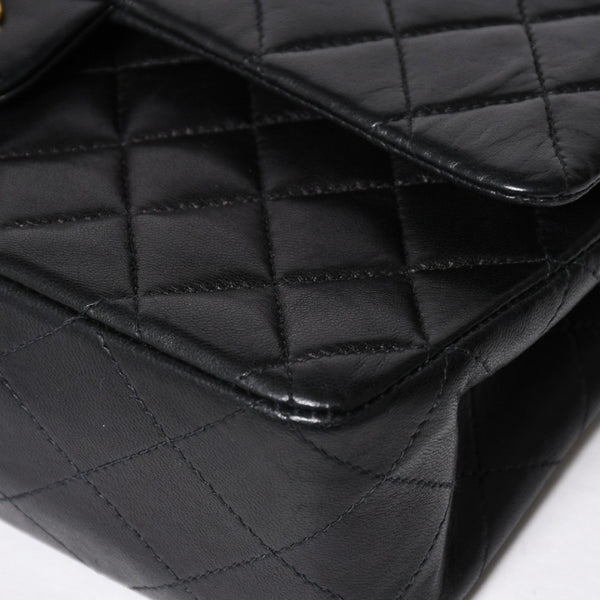 Very Good Condition CHANEL Chanel Matelasse 25 W Flap W Chain Shoulder Bag No. 7 Coco Mark Lambskin Black Gold Hardware Used 4a009108