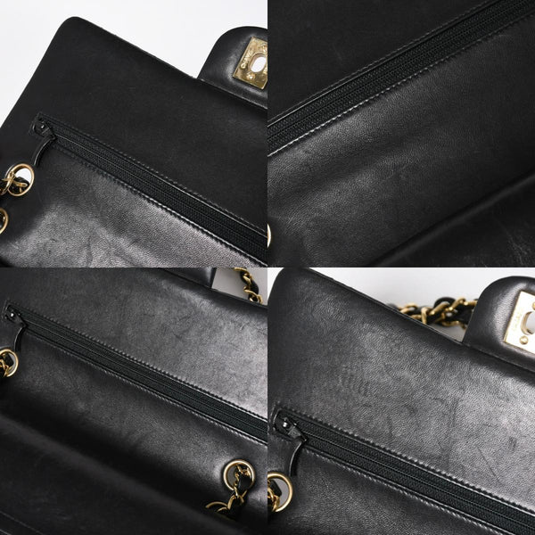 Very Good Condition CHANEL Chanel Matelasse 25 W Flap W Chain Shoulder Bag No. 7 Coco Mark Lambskin Black Gold Hardware Used 4a009108