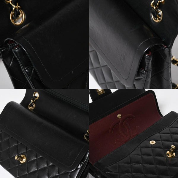 Very Good Condition CHANEL Chanel Matelasse 25 W Flap W Chain Shoulder Bag No. 7 Coco Mark Lambskin Black Gold Hardware Used 4a009108