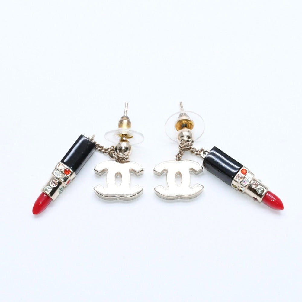 CHANEL Lipstick drop earrings Weight approx. 8.38g 04A stamp Coco mark Rhinestones for both ears Good condition Used 4a007072