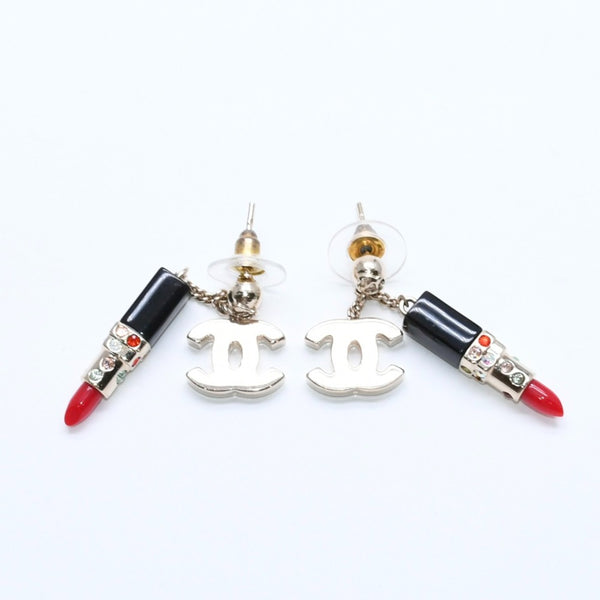 CHANEL シャネル リップスティック ドロップピアス 重量約8.38g 04A刻印 ココマーク ラインストーン 両耳用 美品 中古 4a007072