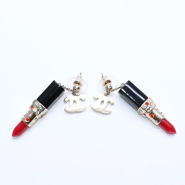 CHANEL Lipstick drop earrings Weight approx. 19.43g 04A stamp Coco mark Rhinestones for both ears Good condition Used 4a007067