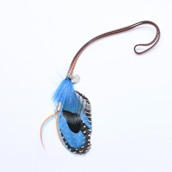 Like new HERMES Feather bag charm with serie button "Griguri Mouche Plume" Blue Feather X Swift Used 4a008894