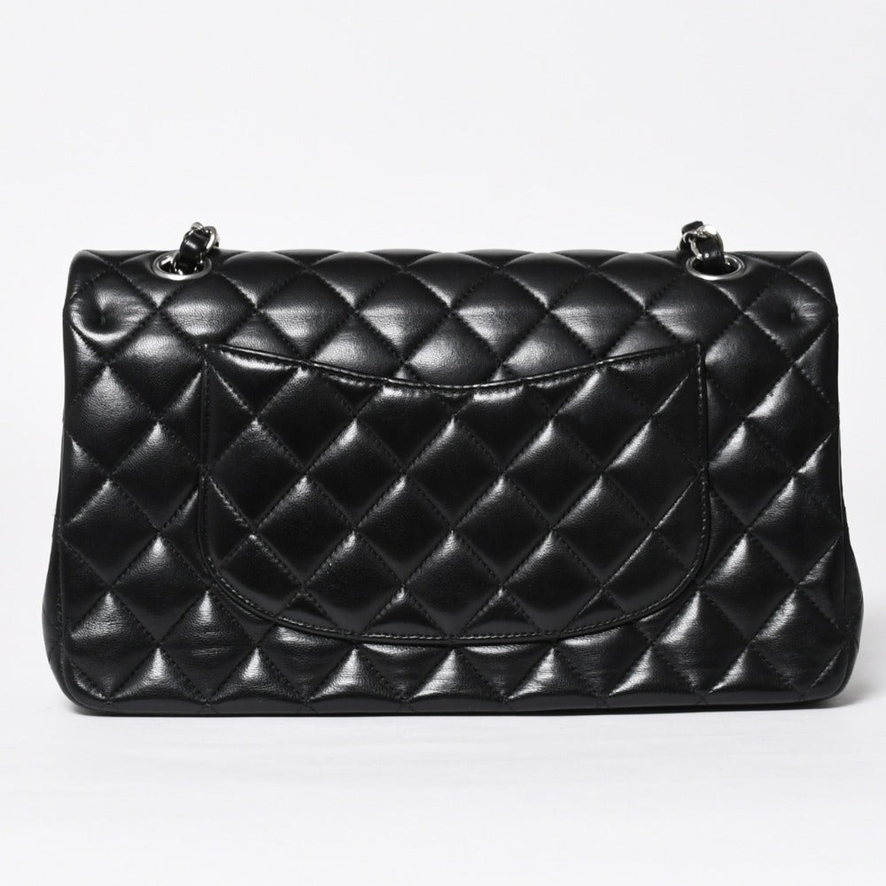 極美品 CHANEL シャネル マトラッセ25 Wフラップ Wチェーンショルダーバッグ 24番台 ココマーク ラムスキン ブラック シルバー金具 中古 4a009111