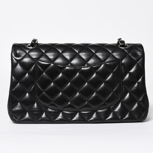 Very Good Condition CHANEL Chanel Matelasse 25 W Flap W Chain Shoulder Bag 24th Series Coco Mark Lambskin Black Silver Hardware Used 4a009111