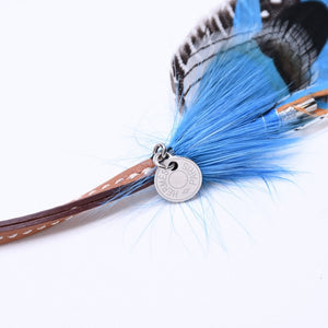 Like new HERMES Feather bag charm with serie button "Griguri Mouche Plume" Blue Feather X Swift Used 4a008894
