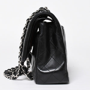 Very Good Condition CHANEL Chanel Matelasse 25 W Flap W Chain Shoulder Bag 24th Series Coco Mark Lambskin Black Silver Hardware Used 4a009111