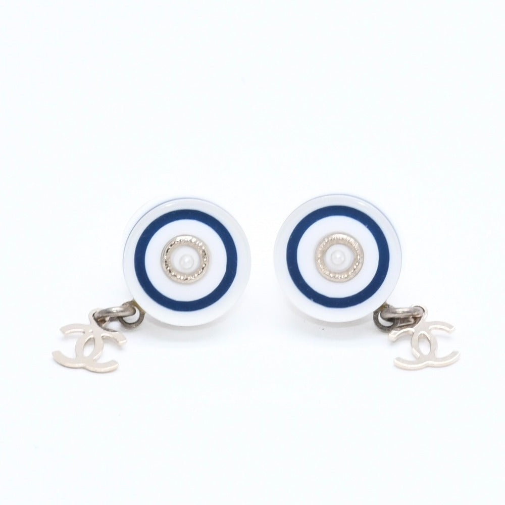 CHANEL Coco Mark Stud Earrings Weight Approx. 2.85g 05C Engraved Resin Metal GP White Gold For Both Ears Good Condition Used 4a007080