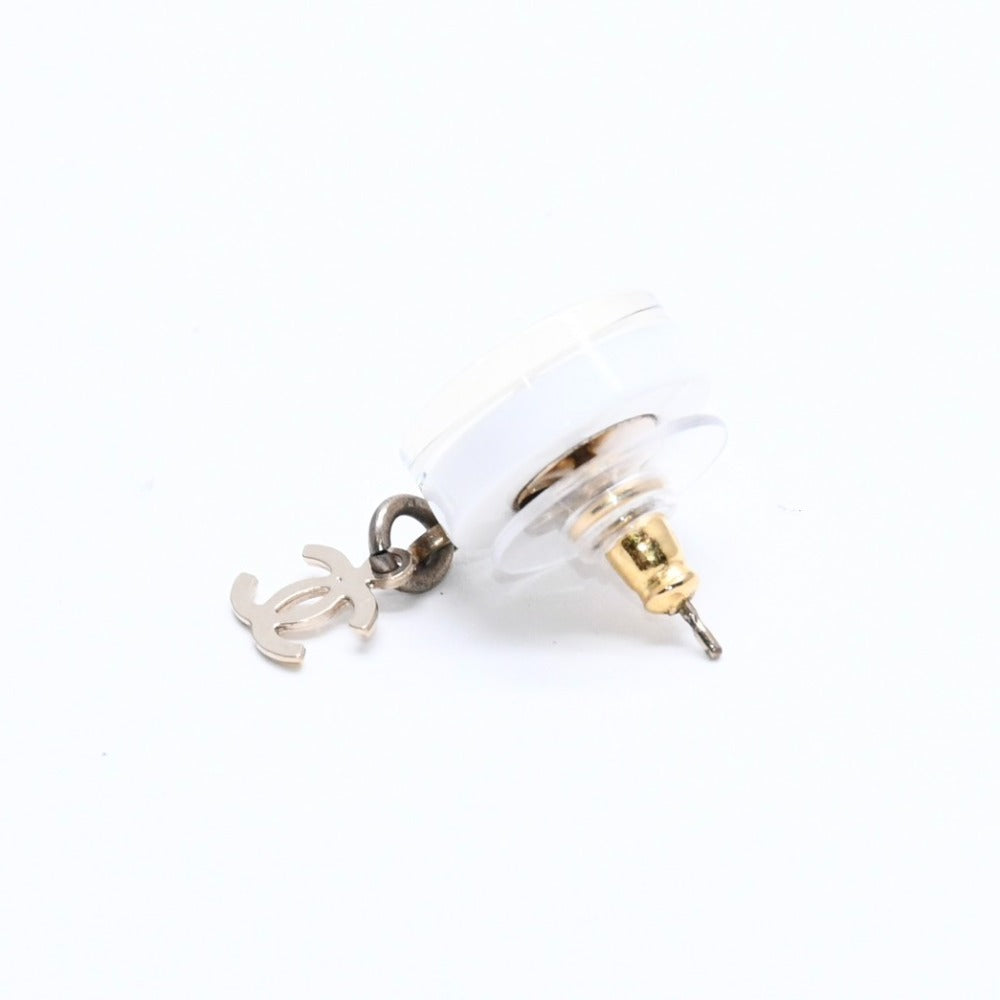 CHANEL Coco Mark Stud Earrings Weight Approx. 2.85g 05C Engraved Resin Metal GP White Gold For Both Ears Good Condition Used 4a007080