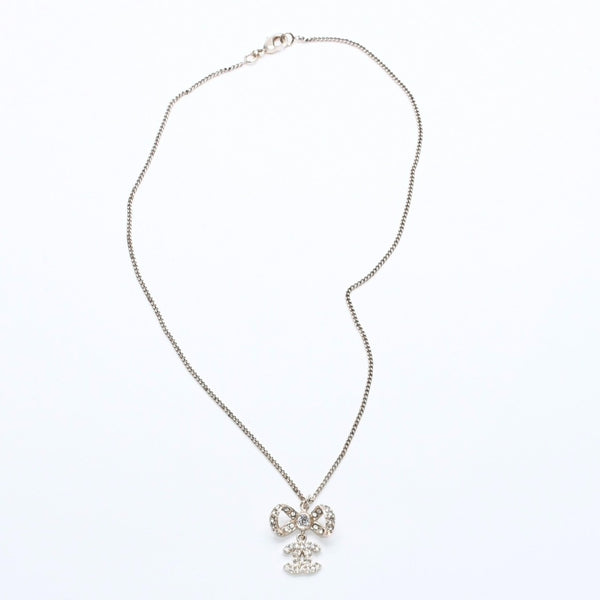 Very Good Condition CHANEL Coco Mark Ribbon Necklace Weight Approx. 6.33g B11P Stamp GP Metal Rhinestone Total Length Approx. 42cm Used 4a007098
