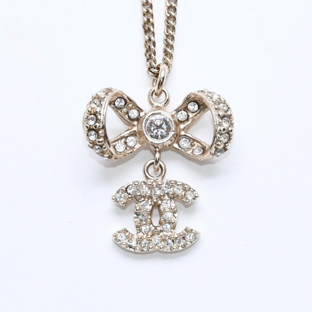 Very Good Condition CHANEL Coco Mark Ribbon Necklace Weight Approx. 6.33g B11P Stamp GP Metal Rhinestone Total Length Approx. 42cm Used 4a007098