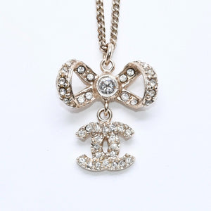 Very Good Condition CHANEL Coco Mark Ribbon Necklace Weight Approx. 6.33g B11P Stamp GP Metal Rhinestone Total Length Approx. 42cm Used 4a007098