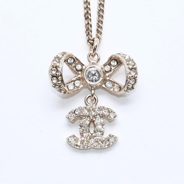 Very Good Condition CHANEL Coco Mark Ribbon Necklace Weight Approx. 6.33g B11P Stamp GP Metal Rhinestone Total Length Approx. 42cm Used 4a007098