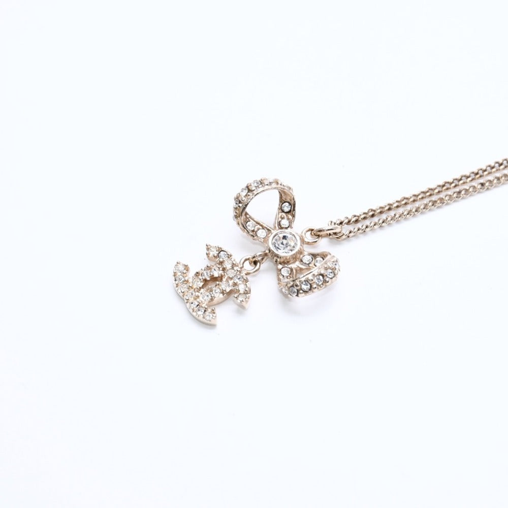 Very Good Condition CHANEL Coco Mark Ribbon Necklace Weight Approx. 6.33g B11P Stamp GP Metal Rhinestone Total Length Approx. 42cm Used 4a007098