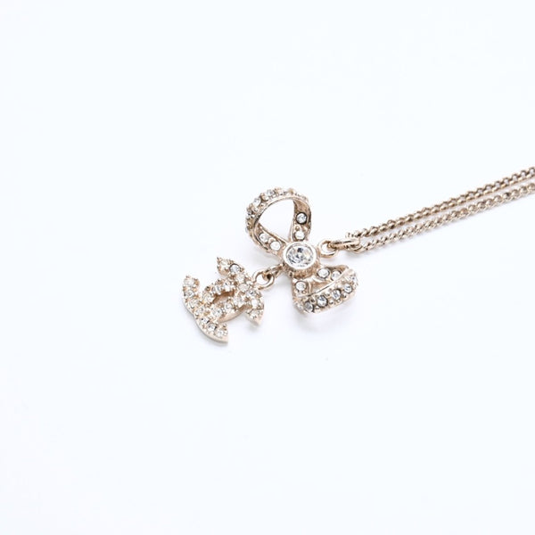 Very Good Condition CHANEL Coco Mark Ribbon Necklace Weight Approx. 6.33g B11P Stamp GP Metal Rhinestone Total Length Approx. 42cm Used 4a007098