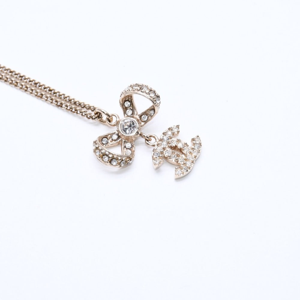 Very Good Condition CHANEL Coco Mark Ribbon Necklace Weight Approx. 6.33g B11P Stamp GP Metal Rhinestone Total Length Approx. 42cm Used 4a007098